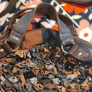 Vintage Boho Leather Brown Floral Shoulder Bag EUC